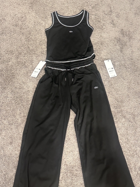 ALO Yoga Pants - ALO Yoga Black Wide-Leg Lounge Pants with Contrast Trim